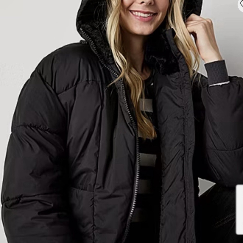 Arizona Heavyweight Black Puffer Jacket Waist Length Fur Lined Lg